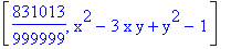 [831013/999999, x^2-3*x*y+y^2-1]